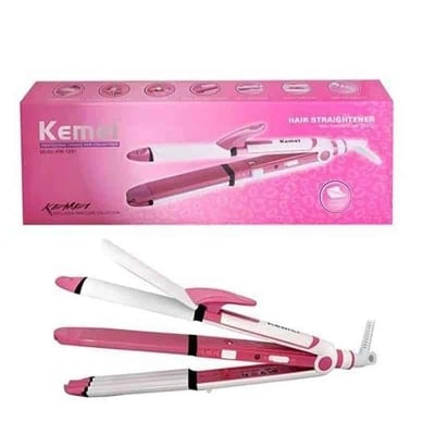 Picture of Kemei KM 1291 Ceramic Professional 3 in 1 Electric Hair Straightener Curler Styler and Crimper - Multicolor