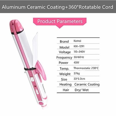 Picture of Kemei KM 1291 Ceramic Professional 3 in 1 Electric Hair Straightener Curler Styler and Crimper - Multicolor