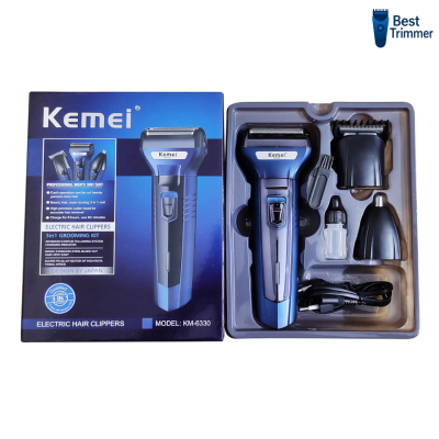 Picture of Kemei KM-6330 Grooming Kit 3 in 1 Shaver Trimmer for Men - Blue