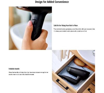 Picture of Panasonic EH-ND37 Compact Hair Dryer Fast Dry Series with Heat Damage Care for Women - Black