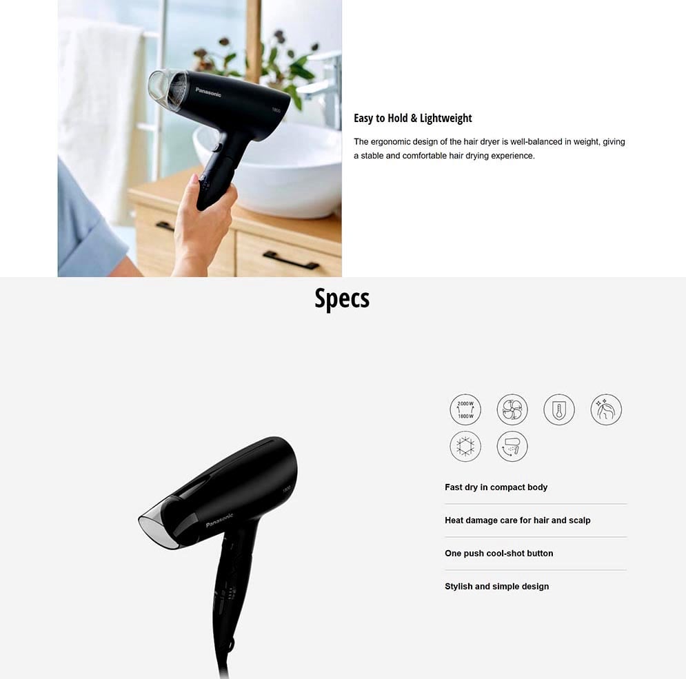 Picture of Panasonic EH-ND37 Compact Hair Dryer Fast Dry Series with Heat Damage Care for Women - Black