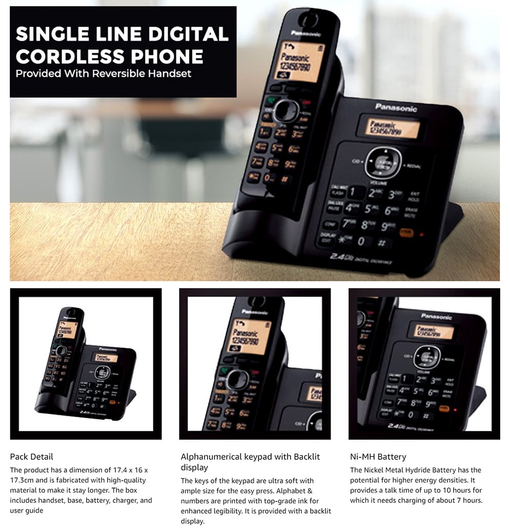 Picture of Panasonic KX-TG3811SX Single Line Digital Cordless Telephone - Black
