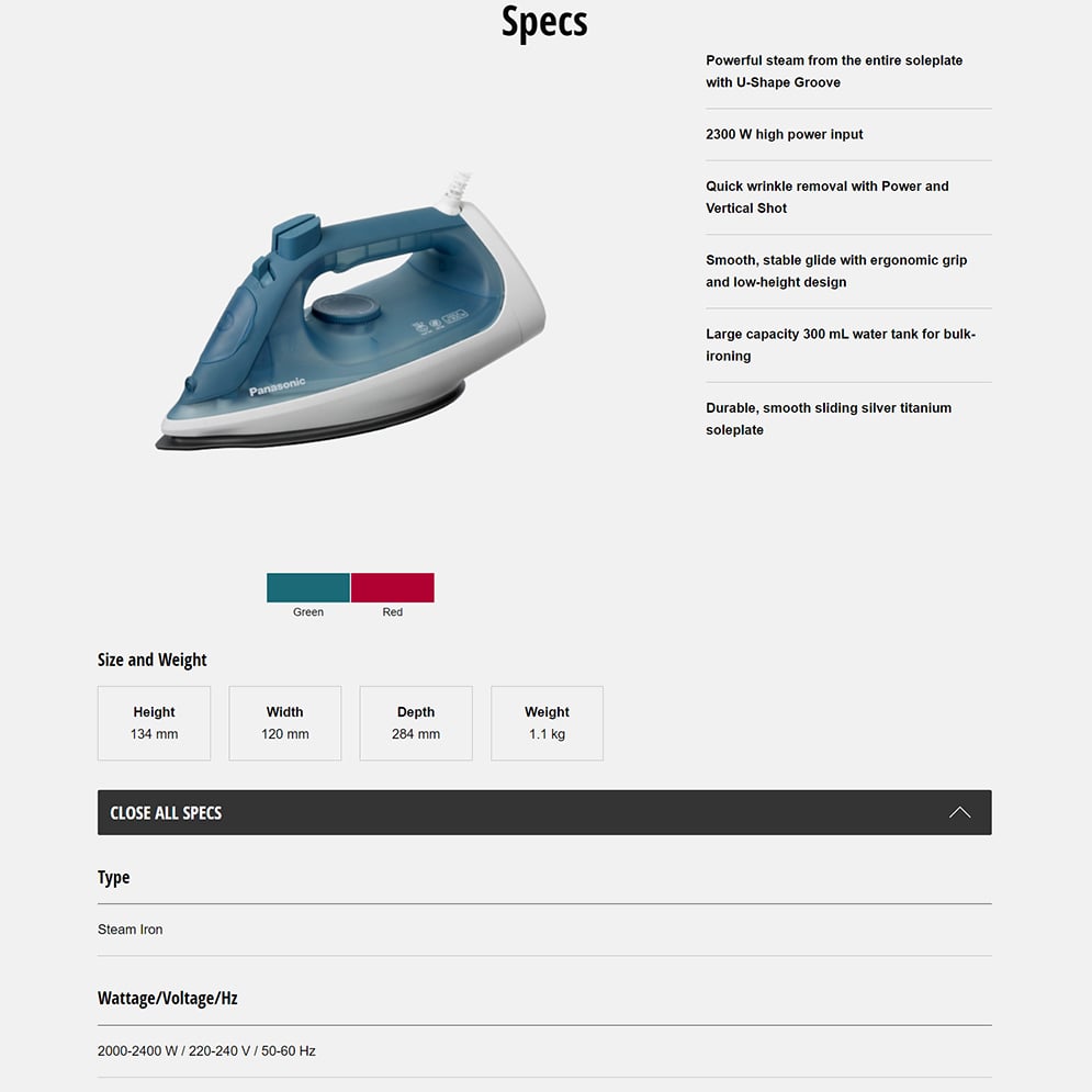 Picture of Panasonic NI-S430 Steam Iron with Powerful Steam Quick & Easy - Multicolor