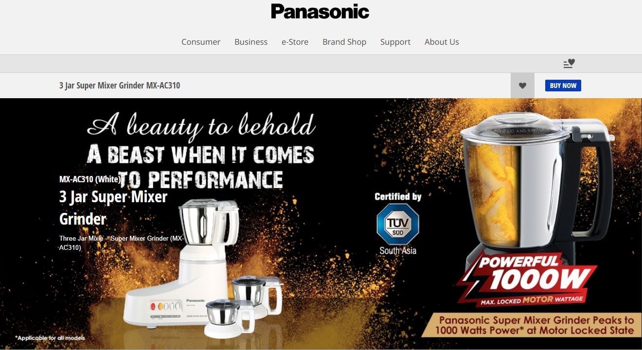 Picture of Panasonic MX-AC310 Heavy Duty Super Mixer Grinder | 1000 Watt - White