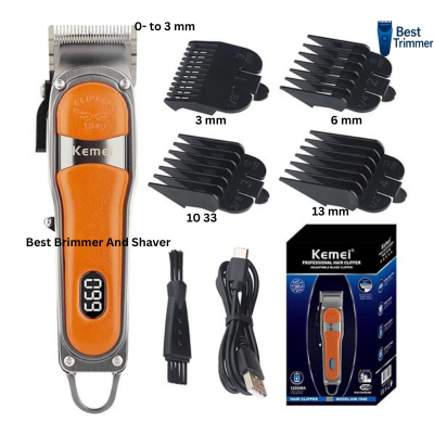 Picture of Kemei KM-1940 Adjustable Hair Trimmer Rechargeable Electric Cutting Machine Golden Metal Body Carbon Steel Blade Hair Clipper