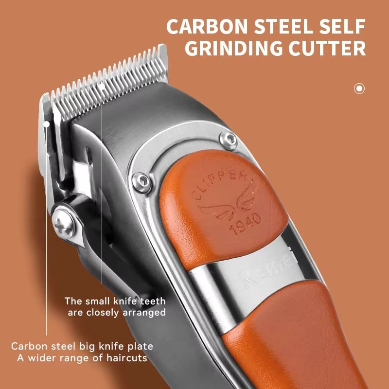 Picture of Kemei KM-1940 Adjustable Hair Trimmer Rechargeable Electric Cutting Machine Golden Metal Body Carbon Steel Blade Hair Clipper