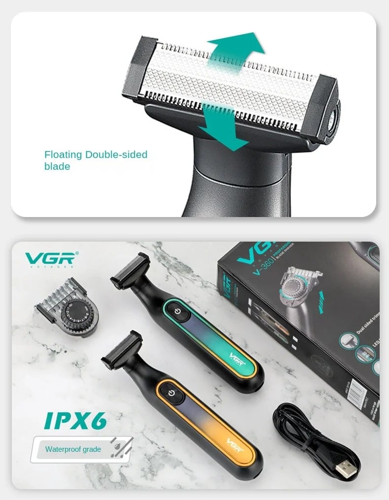 Picture of VGR 360 Hair Trimmer Waterproof Household Rechargeable Adjustable Hair Trimmer Full Body Washable Reciprocating Men's Trimmer