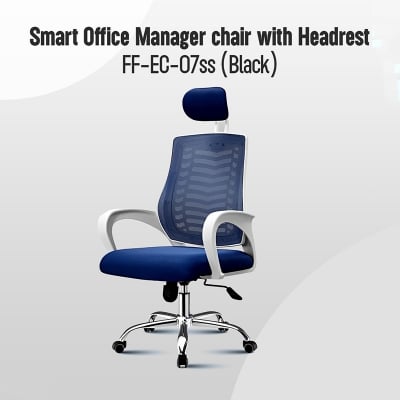 Picture of Furniture Finds FF-EC-07ss ( white&blue) Smart Office Manager chair with Headrest (V-Mesh)