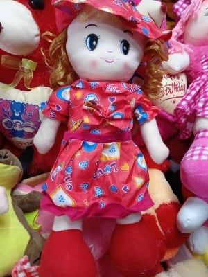 Picture of Cute Looking Smiling Doll Stuffed SOFT PLUSH DOLL Love Girl for Kids Baby with Cap By Gift Corner Shopping