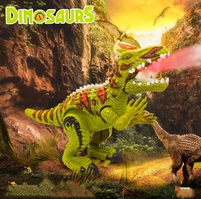 Picture of Electronic Walking & Smoke Spray Roaring DINOSAUR Light & Music With Glowing Eyes For Kids By Gift Corner Shopping - Multicolor
