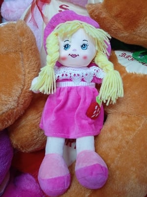 Picture of Cute Looking Smiling Doll Stuffed SOFT PLUSH DOLL Love Girl for Kids Baby with Cap By Gift Corner Shopping - Multicolor