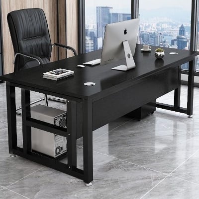 Picture of Computer Desk with Drawers, Display Rack & Storage Shelves – Office Desk with CPU Stand, Writing & Study Table for Bedroom & Workstation