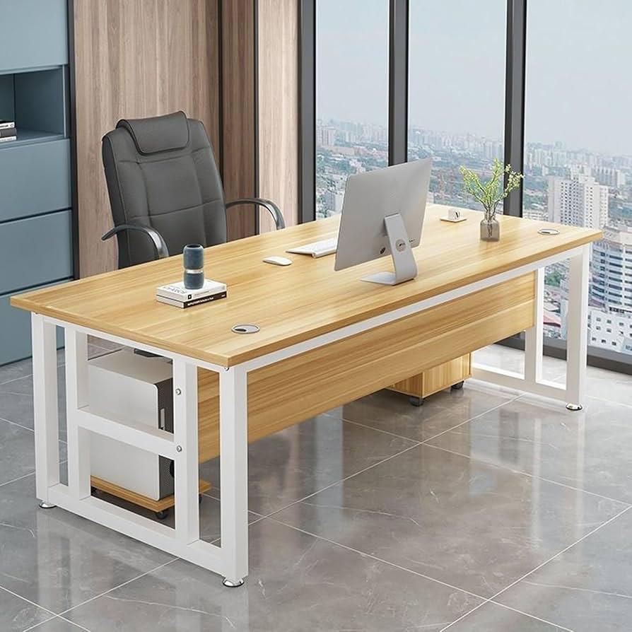 Picture of Computer Desk with Drawers, Display Rack & Storage Shelves – Office Desk with CPU Stand, Writing & Study Table for Bedroom & Workstation