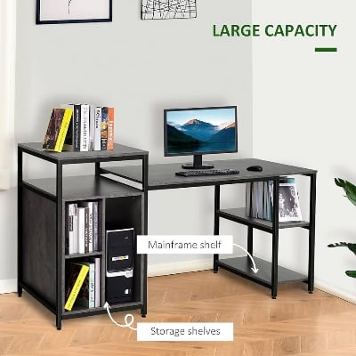 Picture of Office Desk with CPU Stand, Writing & Study Table for Bedroom & Workstation Black
