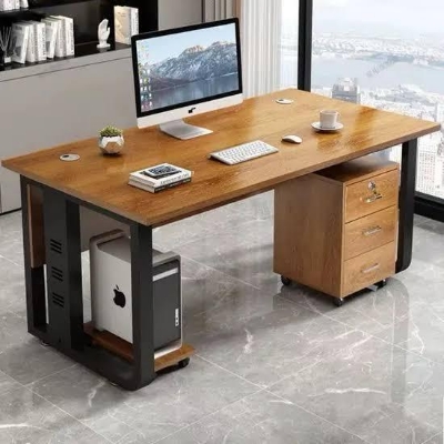 Picture of Computer Desk Table with Metal Frame & Engineered Wood – Stylish & Sturdy Workstation for Home/Office Beige