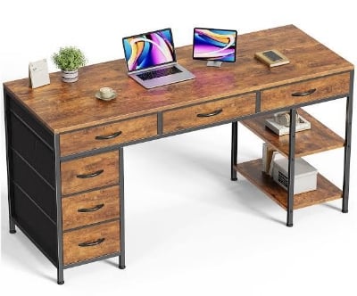 Picture of Computer Desk with Drawers, Display Rack & Storage Shelves – Office Desk with CPU Stand, Writing & Study Table for Bedroom & Workstation Beige