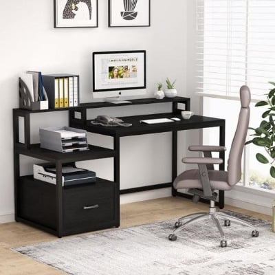 Picture of Modern Computer Desk Table with Metal Frame & Engineered Wood – Stylish & Sturdy Workstation for Home/Office Black
