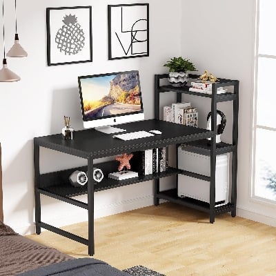 Picture of Modern Computer Desk Table with Metal Frame & Engineered Wood – Stylish & Sturdy Workstation for Home/Office Black