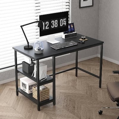 Picture of Modern Computer Desk Table with Metal Frame & Engineered Wood – Stylish & Sturdy Workstation for Home/Office Black