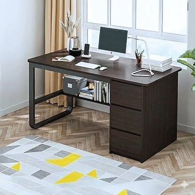 Picture of Modern Computer Desk Table with Metal Frame & Engineered Wood – Stylish & Sturdy Workstation for Home/Office Coffee