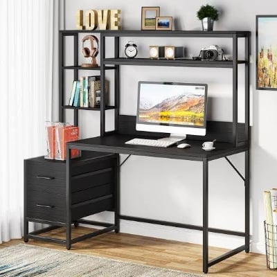 Picture of Modern Computer Desk Table with Metal Frame & Engineered Wood – Stylish & Sturdy Workstation for Home/Office Black
