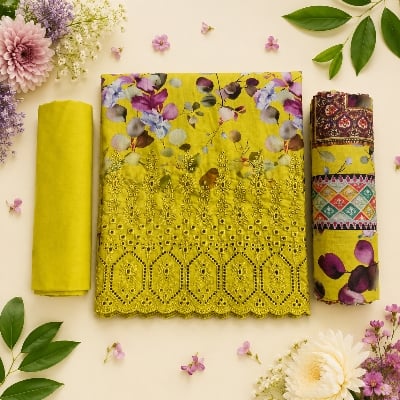 Picture of Ladies 3 pc Yellow Kurta Set 