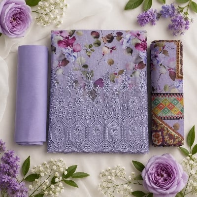 Picture of Ladies 3 pc Light purple print Kurta Set 