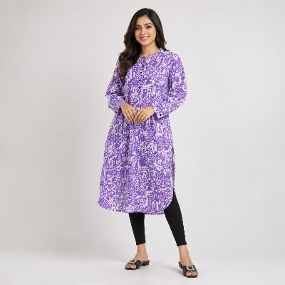 Picture of White And Purple Aop  Ladies Kurti 