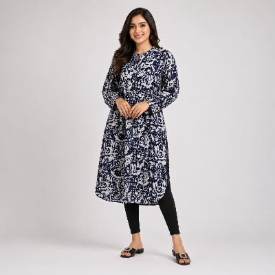 Picture of Navy And White Aop  Ladies Kurti 