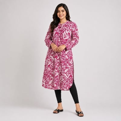 Picture of Pink And Off White Aop  Ladies Kurti 