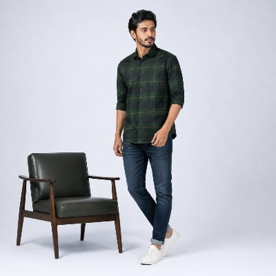 Picture of Winner Men's  Olive green & Black  SHIRT