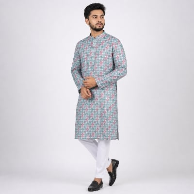 Picture of Winner Mens Blue & Maroon Panjabi 