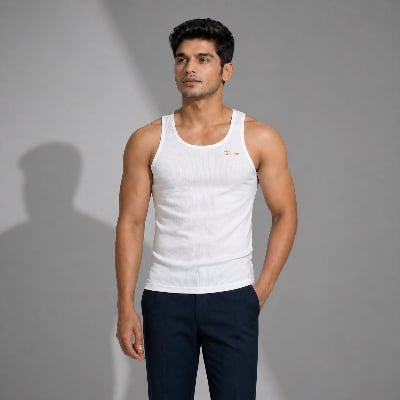 Picture of Winner Mens White RIB VEST  - white
