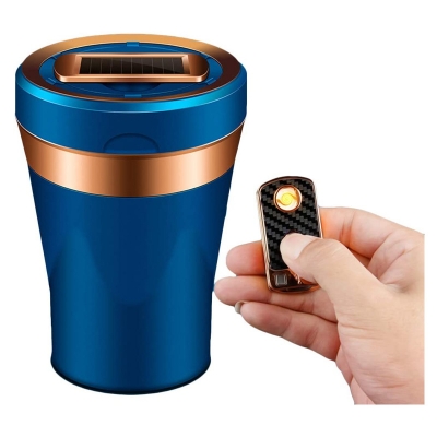Picture of Ashtray with Blue Led Light and Removable Lighter Solar Energy and USB Dual Charging