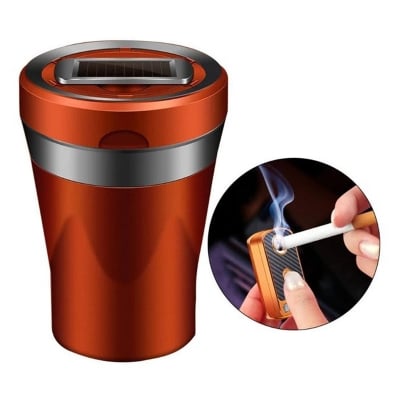Picture of Ashtray with Blue Led Light and Removable Lighter Solar Energy and USB Dual Charging