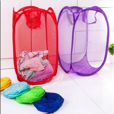 Picture of 1pcs Foldable Laundry Bag Pop Up Mesh Washing Laundry Basket Bag Hamper Storage