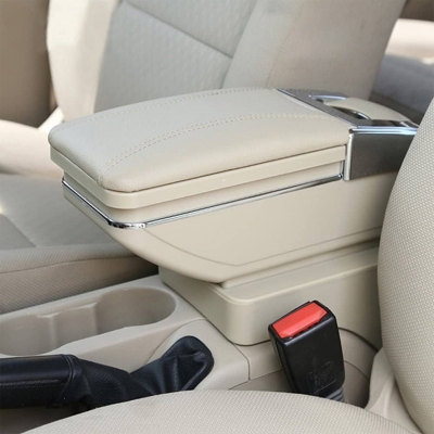 Picture of Universal Car Armrest Storage Console Box Artificial Leather- Cream colour