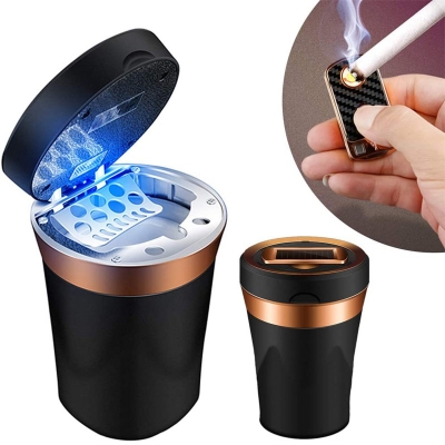Picture of Ashtray with Blue Led Light and Removable Lighter Solar Energy and USB Dual Charging