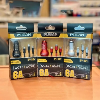 Picture of 3 in 1 Pugan USB Car Fast Charger – 6A – Charge Your Devices On-the-Go!