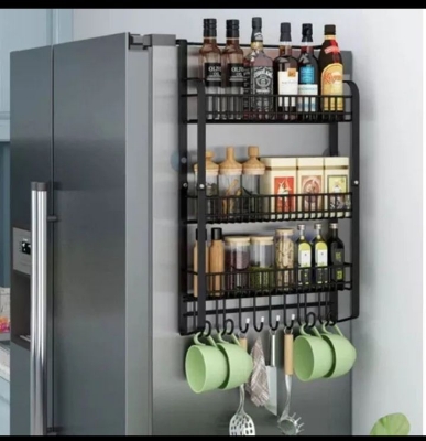 Picture of Multi-function refrigerator Side rack, Wall-mounted kitchenware shelf Black 