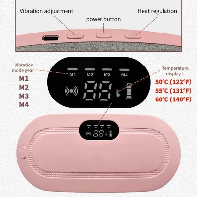 Picture of Heating Pad for Period Cramps, Fast Heating Pad with 6 Heat Levels and 6 Massage Modes, Portable Cordless Menstrual Heating Pad, Back or Belly Period Massager for Women and Girls - Pink