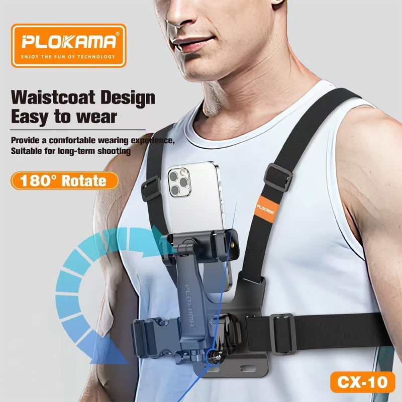 Picture of Plokama Cx-10 Adjustable Chest Strap Phone Mount Holder for Vlogging, Cycling, Hiking & Outdoor Shooting 