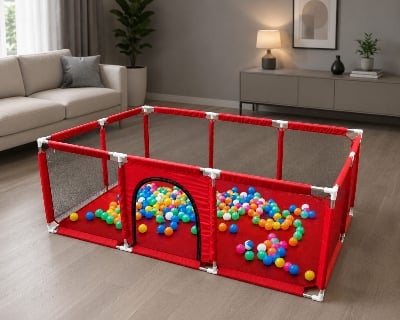 Picture of Baby Playpen with Mat Baby Gate Playpen with Soft Mesh beby Safety play area-red