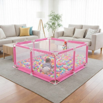 Picture of baby playpen mat steel frame 50 foodgrade balls indoor & outdoor playground play pen for baby-pink