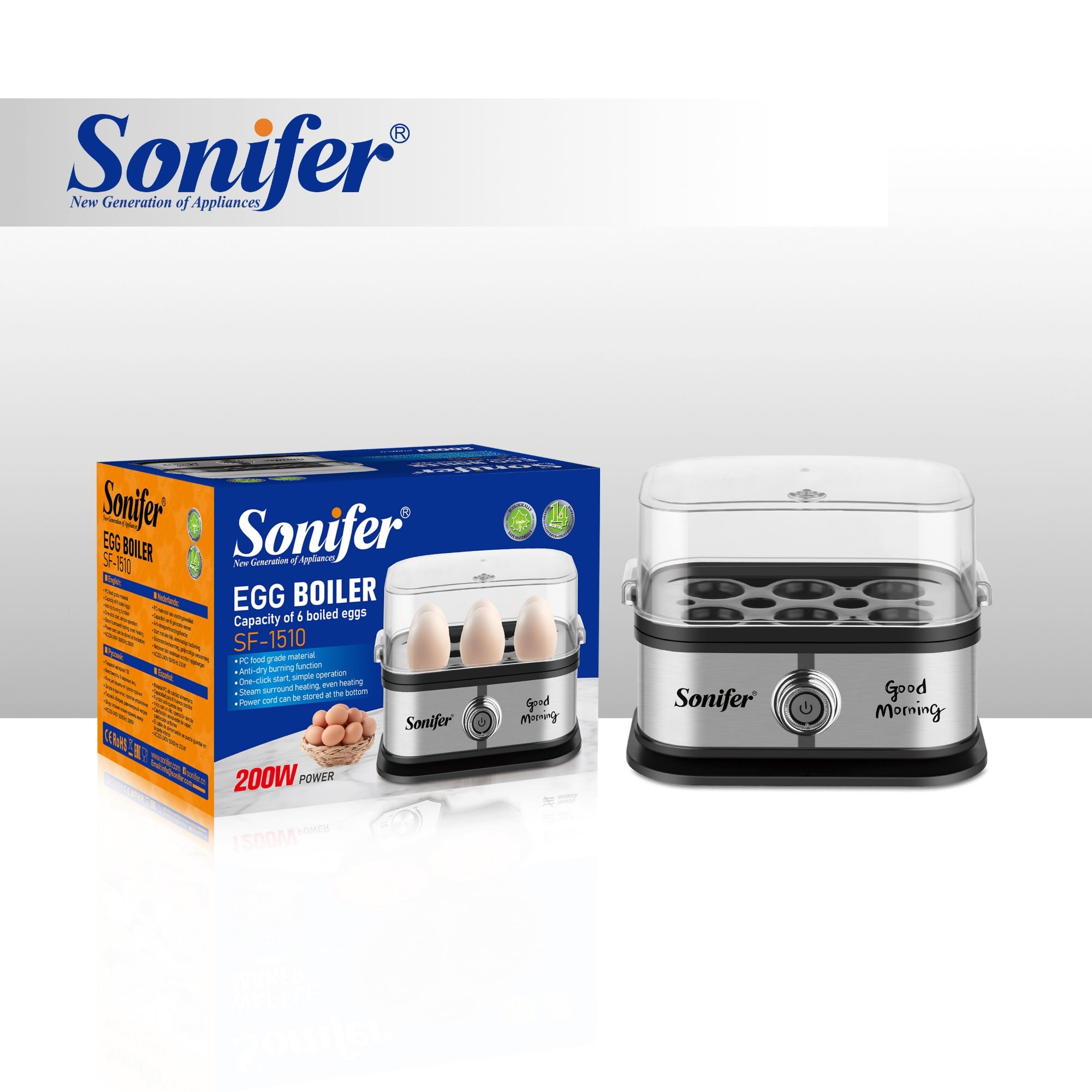 Picture of Sonifer SF-1510 New Home Use Electric Rapid Egg Cooker Automatic Housing Boiled Steamer Household Plastic Egg Boiler