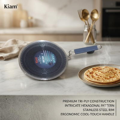 Picture of Kiam Tri Ply Honeycomb 28CM Stainless Steel Ruti Tawa INDUCTION BOTTOM