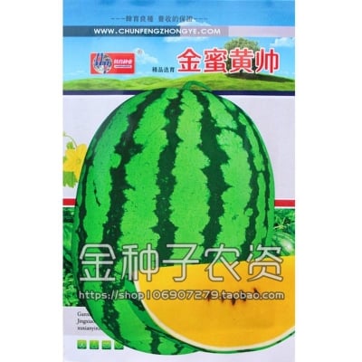 Picture of Rare Yellow Heart Green Body Watermelon Seeds- 40 PCS Intec Packet (Yellow Watermelon Seed- 1 Peach Intake Packet)
