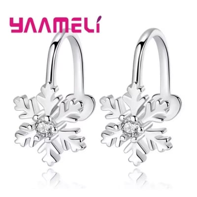 Picture of Pretty 925 Sterling Silver Snowflake Crystal Zircon Ear Clips Without Piercing for Women Girls Wedding Party Trendy Jewelry Gift