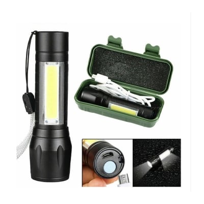 Picture of Telescopic Zoom XPE + COB Rechargeable LED Mini Torch Light Portable High Power Flashlight Emergency Pocket Torch, Mini Torch Light, XPE LED Torch, COB Torch Light, Rechargeable Flashlight, Telescopic Zoom Torch, Pocket Flashlight, USB Rechargeable Torch, LED Mini Flashlight