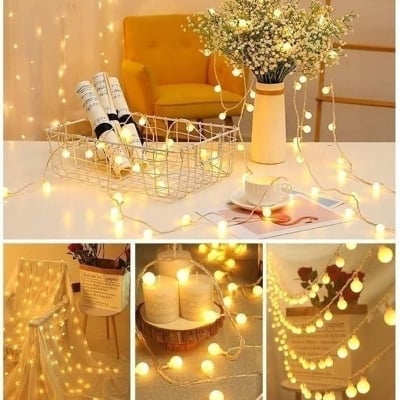 Picture of 20 LED Ball Shape Fairy Lights Warm White Snow Ball String Light 12ft Waterproof Decorative Light for Room Home Party Decor